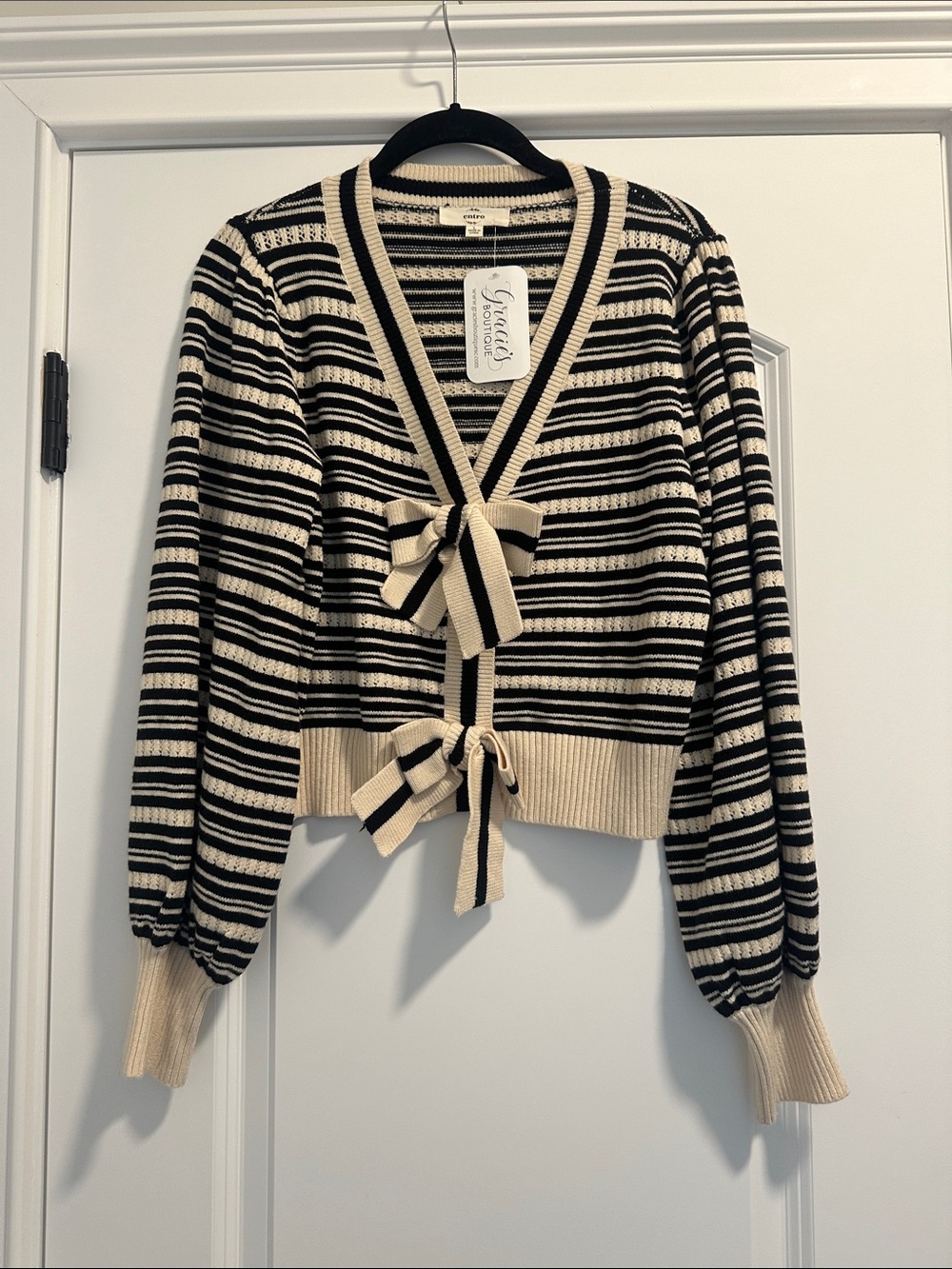NWT Entro Black and Cream Striped Sweater